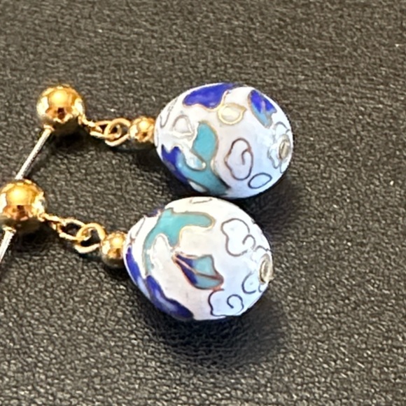 Vintage Cloisonné Enamel Drop Post Back Dangle Earrings - Picture 8 of 10